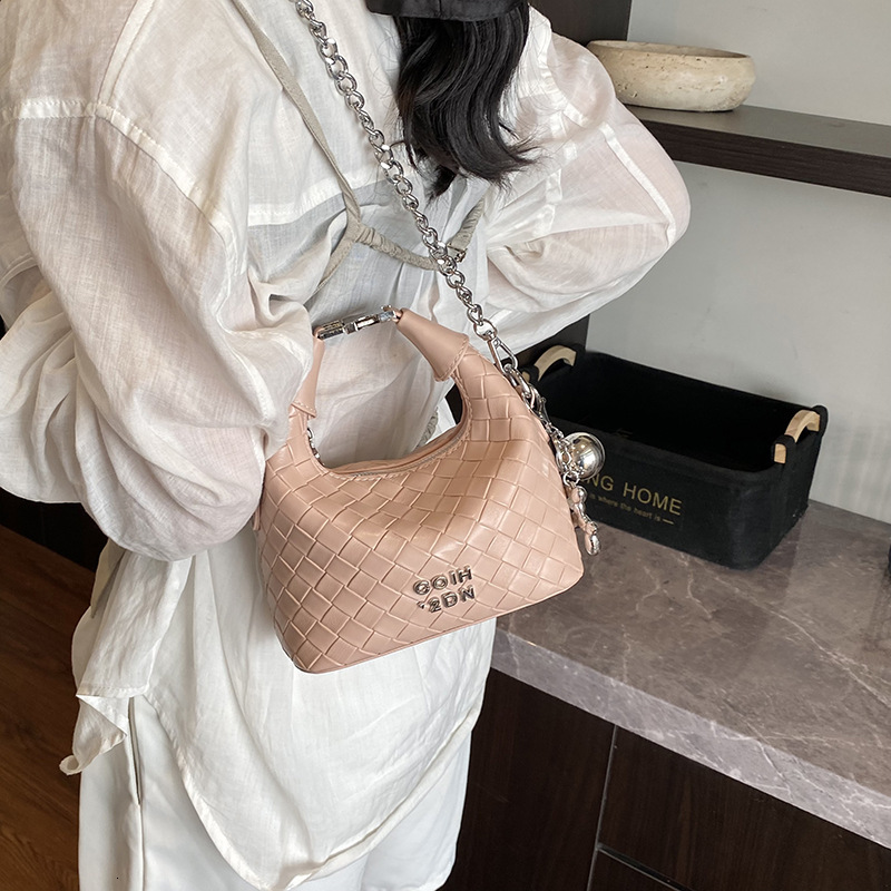 Luxury Brand Designer Bag Korean Style Woven Handbag For Women 2025 Spring Summer New Light Luxury Niche Chain Crossbody Shoulder Bag Crescent Bag