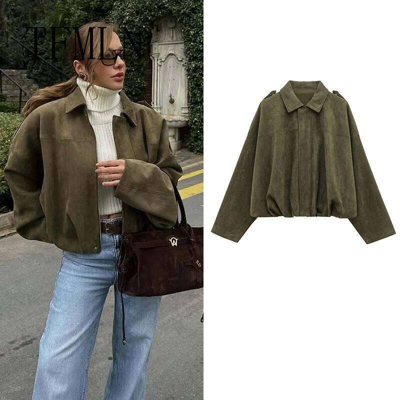 Designer Clothing 2025 New Fashion Suede Fabric Women Bomber Jackets Causal Long Sleeve Zipper Loose Coats Cropped Jacket Outwear