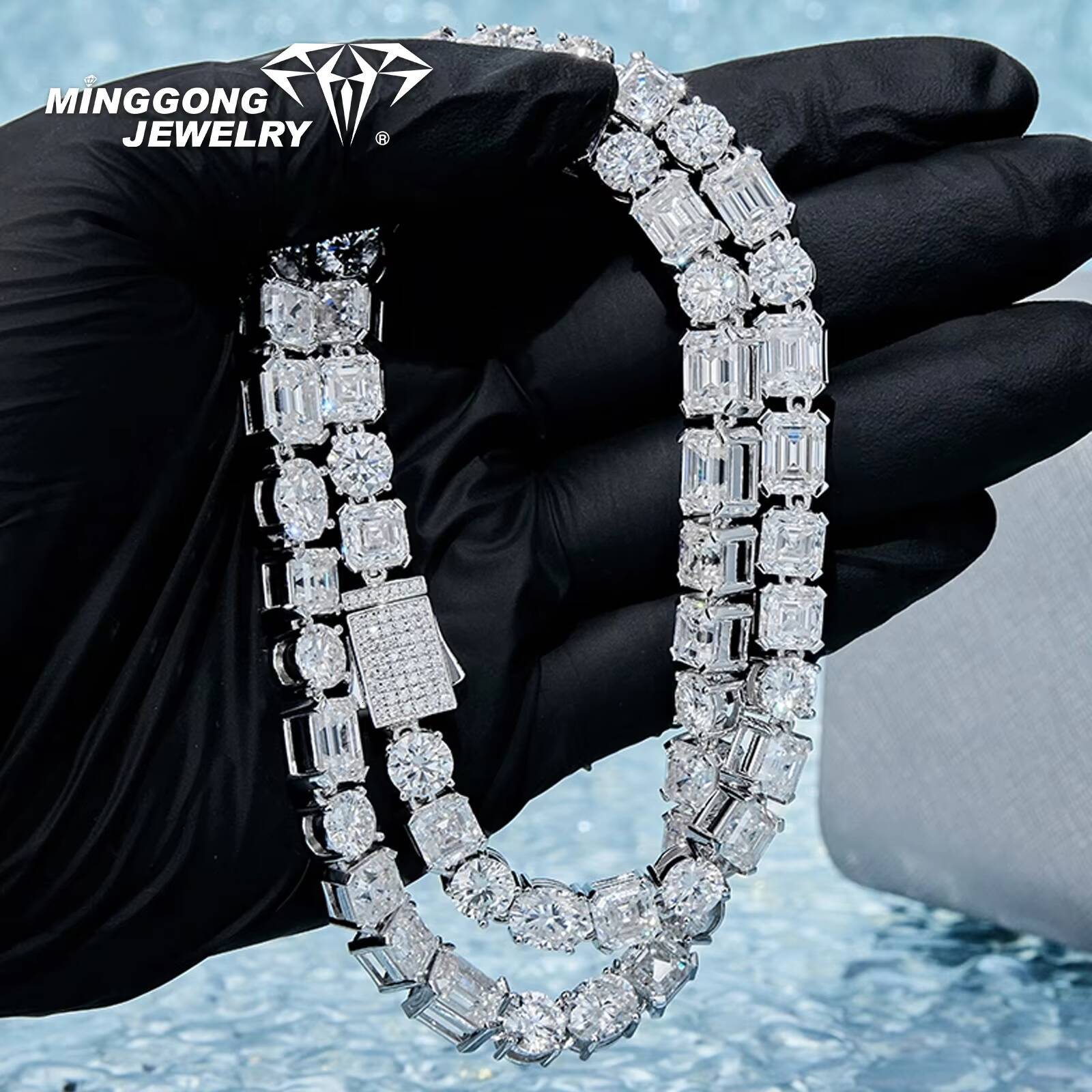 Direct From Factory High Quality 925 8MM Multi-Shape Moissanite Tennis Chain Hip Hop Style 100% Diamond Test-Passed Necklace