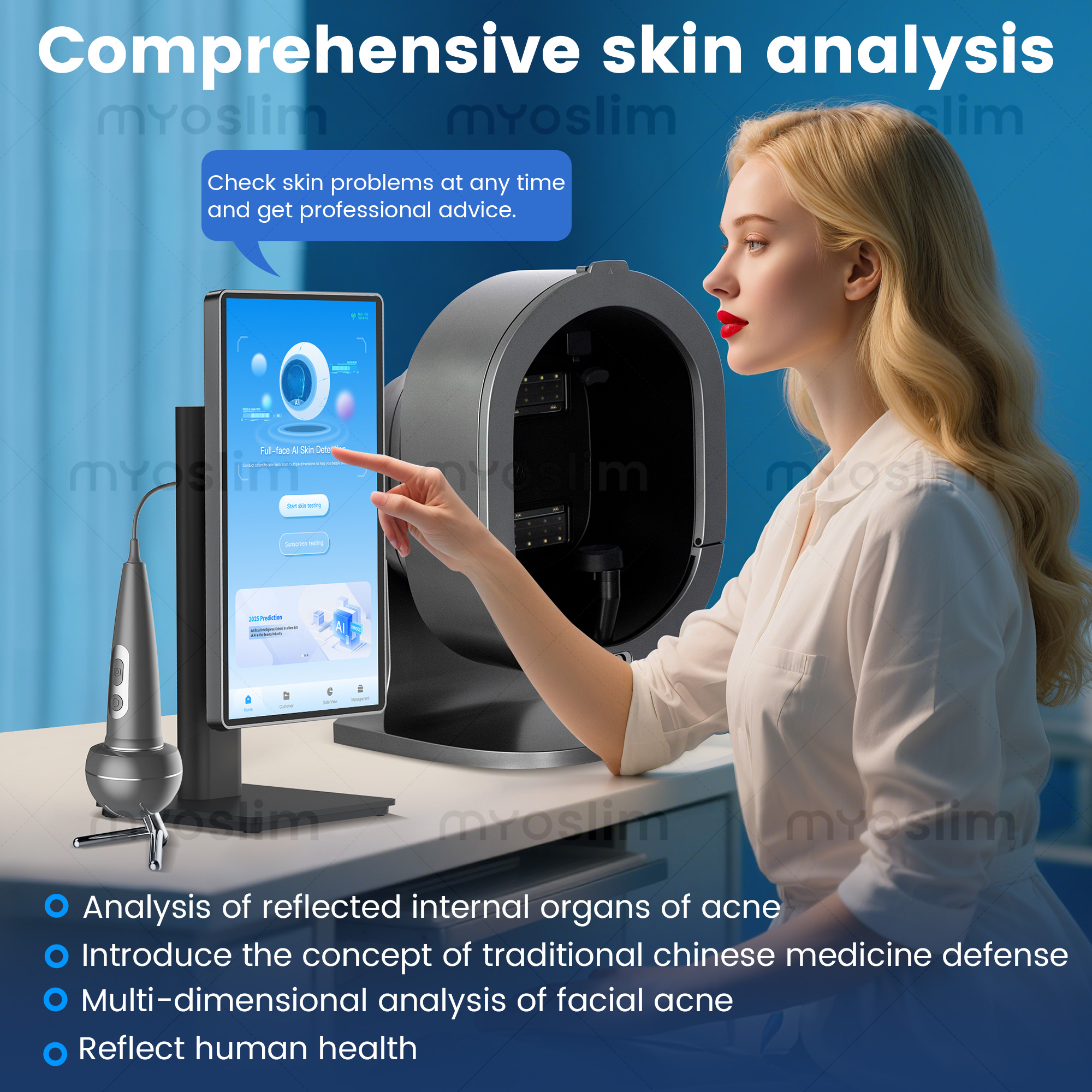 Facial Skin Analyzer Scanner With 3D Imaging Technology For Moisture Detection Pore Analysis And Oil Balance Monitoring In Beauty Salon