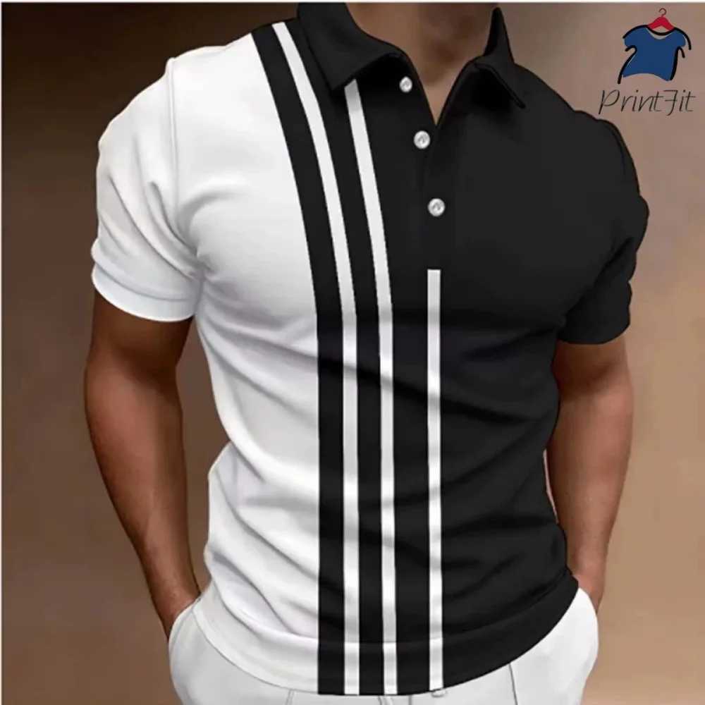 Best-selling Mens Button Polo Shirt Collar Short-sleeved Pullover Sports Summer Casual Button Striped Collar Trend T-shirt Tops XJ250725
