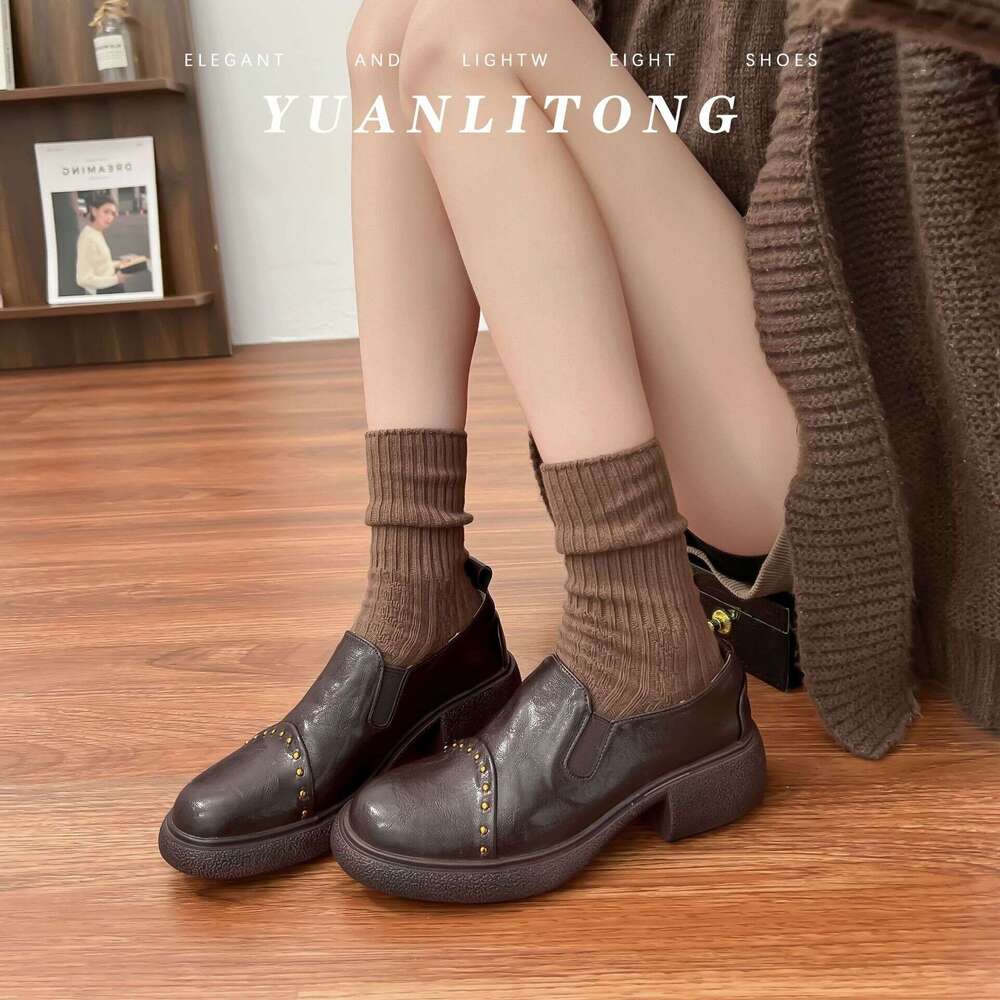 2025 Spring Summer New Thick-Soled Loafers Shallow Mouth Leather Women, Outdoor Wear, Height-Increasing Shoes for Petite Women