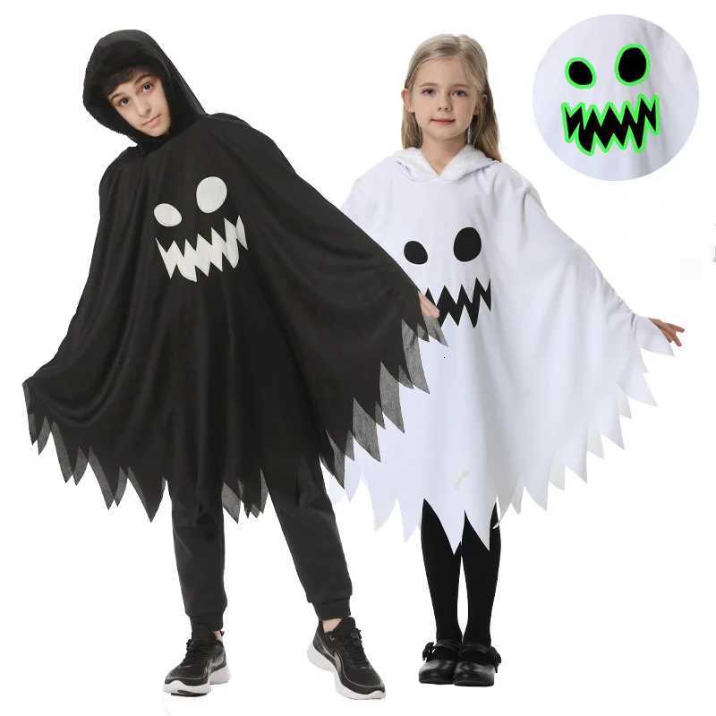 Halloween Kids Cosplay Costume White Black Luminous Ghost Luminous Face Cape Shl Par Dress-Up Costume Boys Cape Girl Skirt Z250725