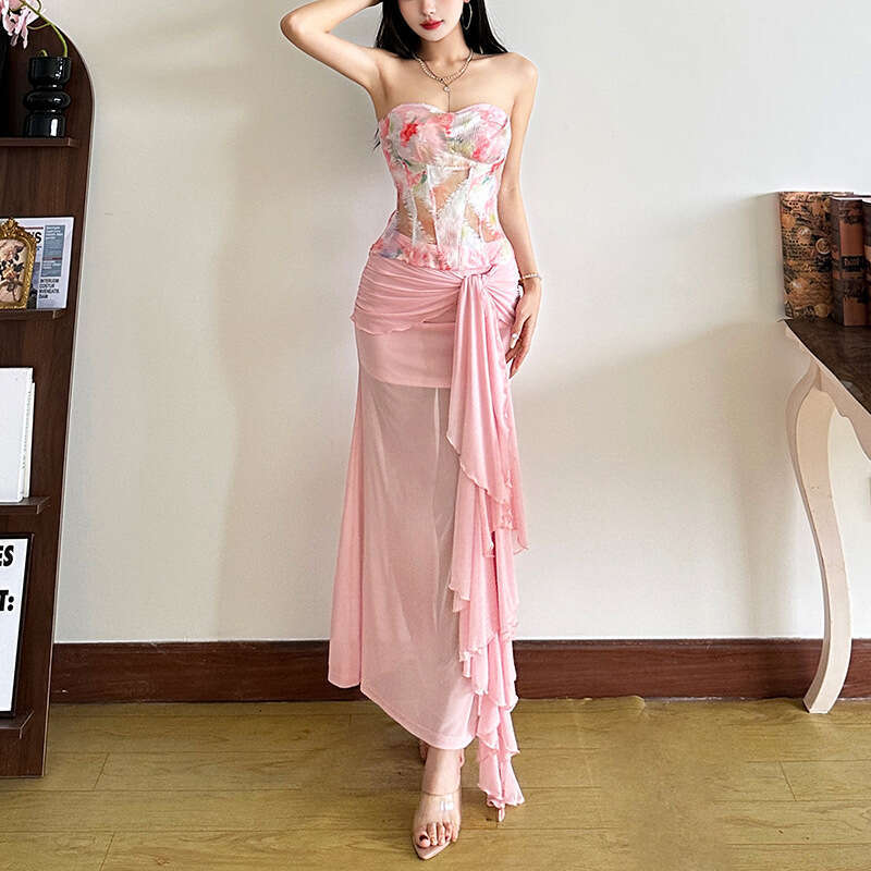 2025 Spring New Women's Solid Color Slim Fit Tube Top Vest Fashion High Waist Skirt Set cc7