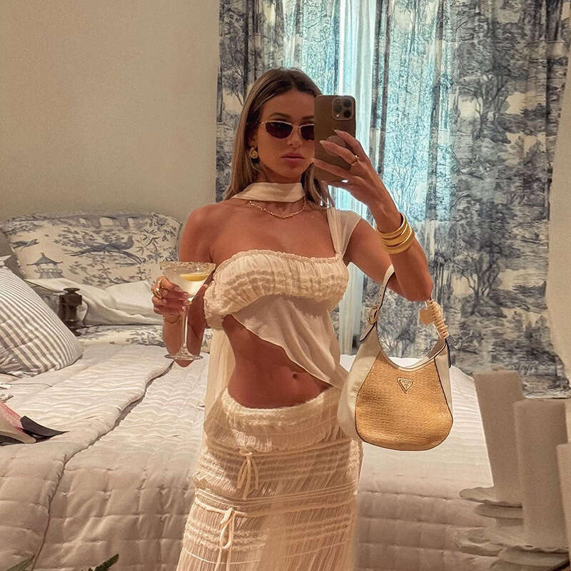 2025 Women's Spring New Solid Color Sexy Tube Top High Waist Skirt Set for Women 6f4