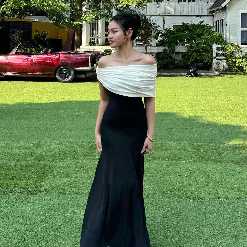 2025 Summer New Sexy Strapless Pure Desire Waist-Cinching Elegant Slim Off-Shoulder Long Dress for Women 315