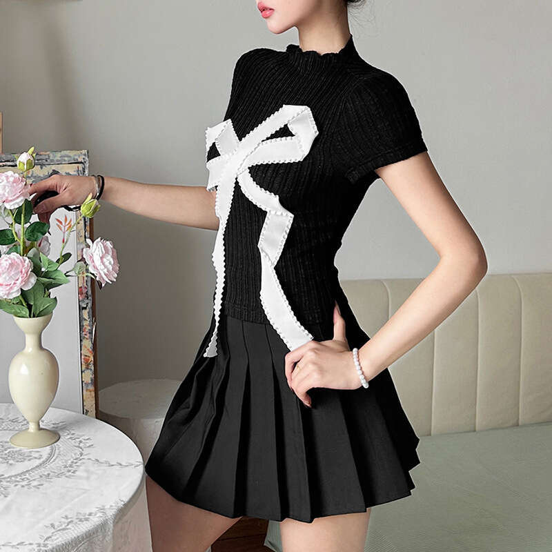 2024 Spring New Women's Solid Color Slim Fit Fashion Round Neck Regular Shoulder Short Sleeve Top adb