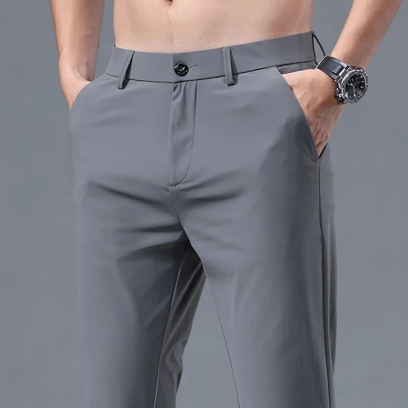 Summer Stretch Soft Suit Pants Men Thin Fashion Business Elastic Waist Korean Slim Clothes Casual Formal Trousers Male 250725