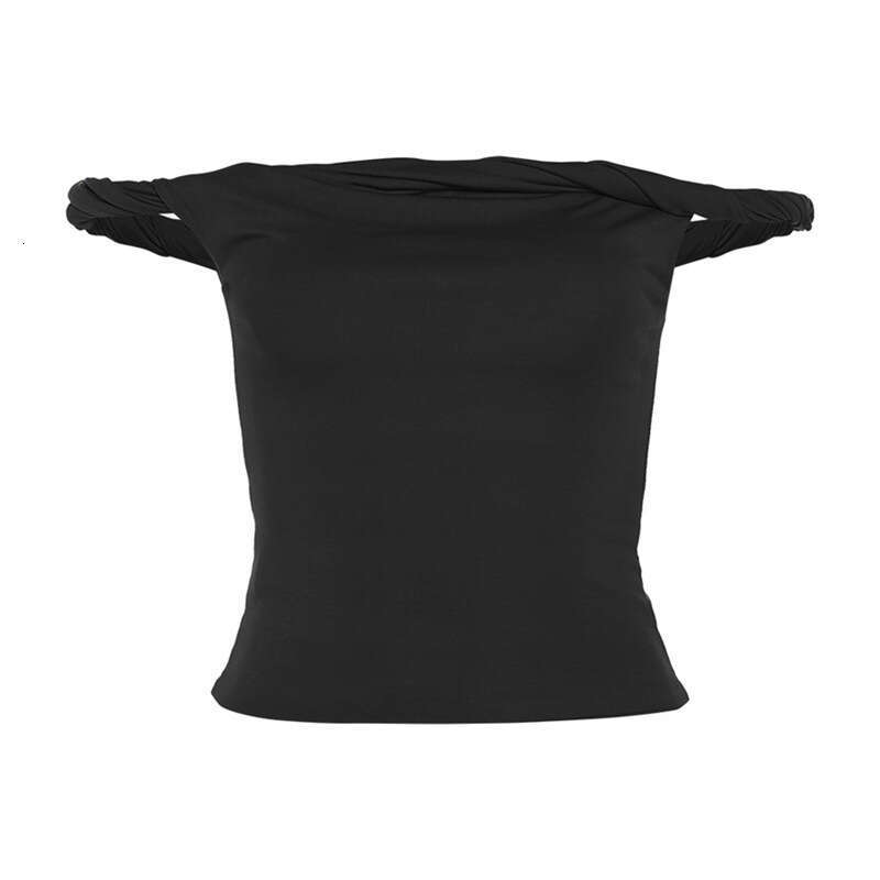 2023 Spring New Women's Solid Color Slim Fit Fashion Off-Shoulder Sleeveless Sexy Backless T-Shirt 4a6