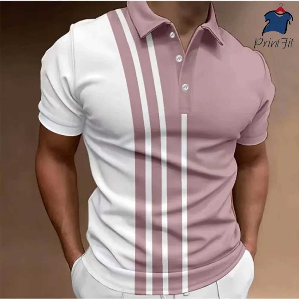 Best-selling Mens Button Polo Shirt Collar Short-sleeved Pullover Sports Summer Casual Button Striped Collar Trend T-shirt Tops XJ250725