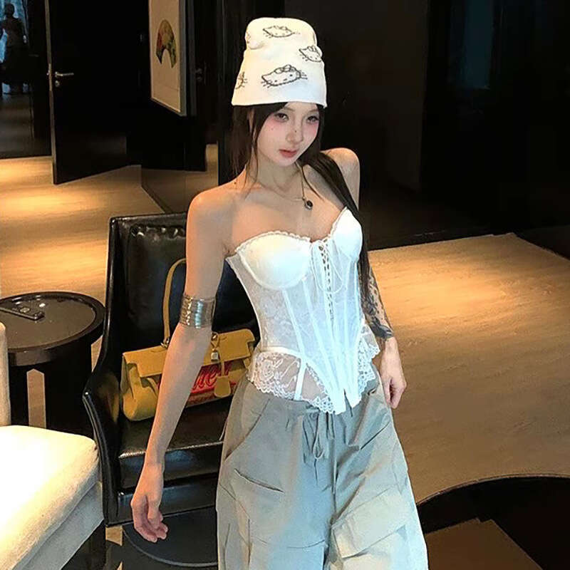 2025 Spring New Women's Fashion Solid Color Slim Street Style Off-Shoulder Tube Top Backless Vest e67