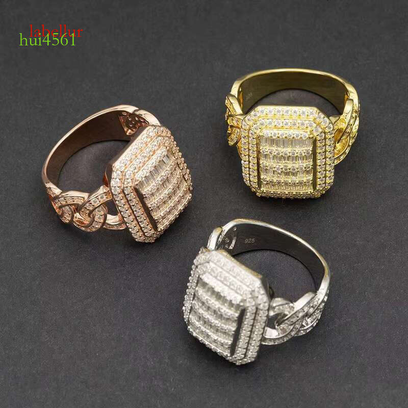 Fashionable luxury chilled hip-hop silver with sandstone men's and women's rings