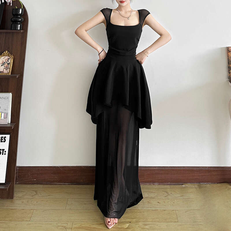 2025 Style Sexy Backless Square Neck High Waist Ruched Tie Fashion Evening Slim Fit Dress 0e6