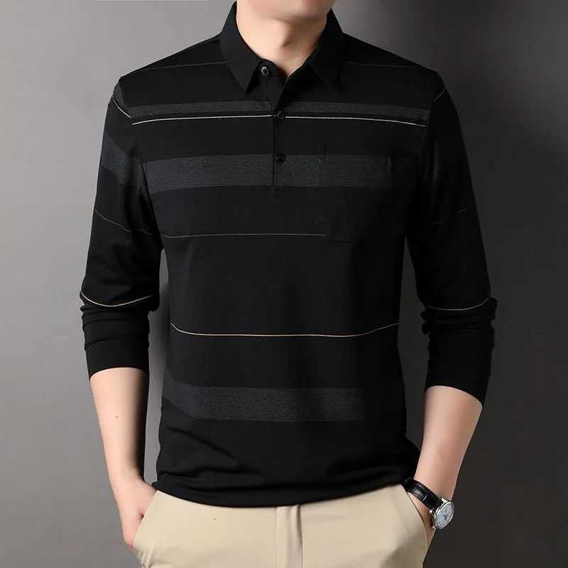 Fashion Mens Long Sleeve Striped Polo Shirts Spring Autumn New Streetwear Loose Male Clothes Business Casual Basic Cotton Tops XJ250725