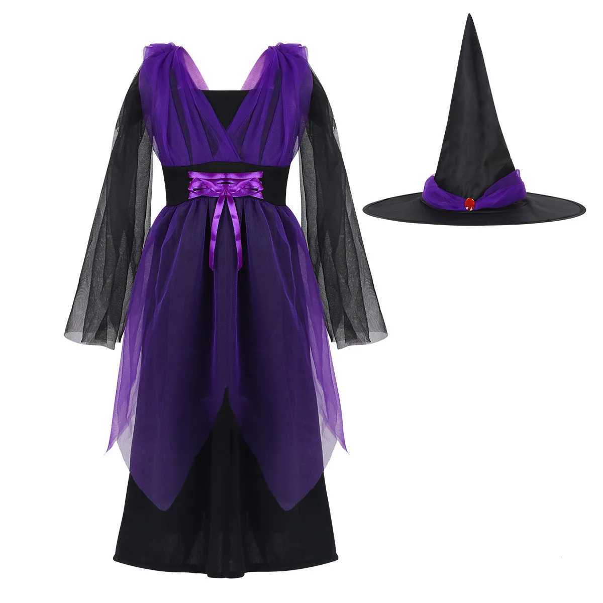 2025 Baby Girl Halloween Witch Costume For Girl Cosplay Vampire Princess Dress With Hat and Staff Carnival Witch Role Play Dress Z250725