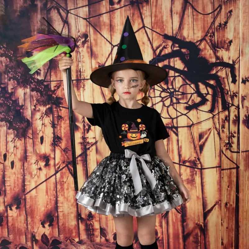 Halloween Girls Skirt 3Pcs Outfits For Kids Christmas Carnival Par Cosplay Costume Mesh Tutu Skirt 1-8 Years Children Clothing Z250725