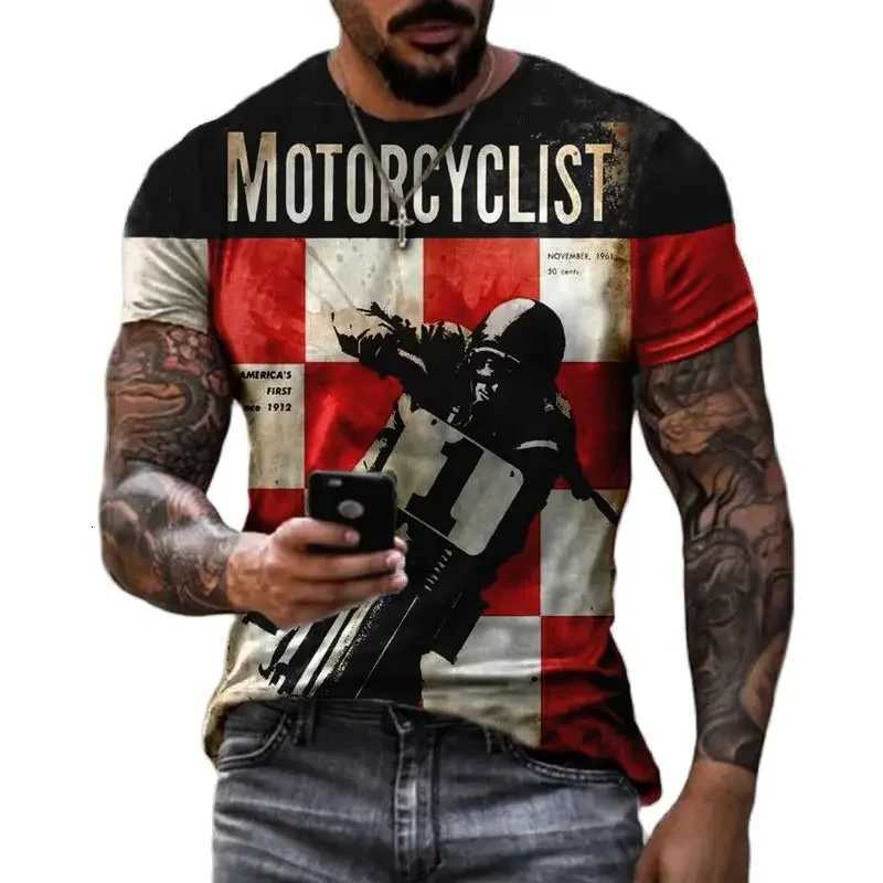 Vintage Mens T-shirts 3D Retro Print Short Sleeve Letter Tops Fashion Oil T Shirt For Mens Motorcycle T-shirts Oversized Tees Y250724