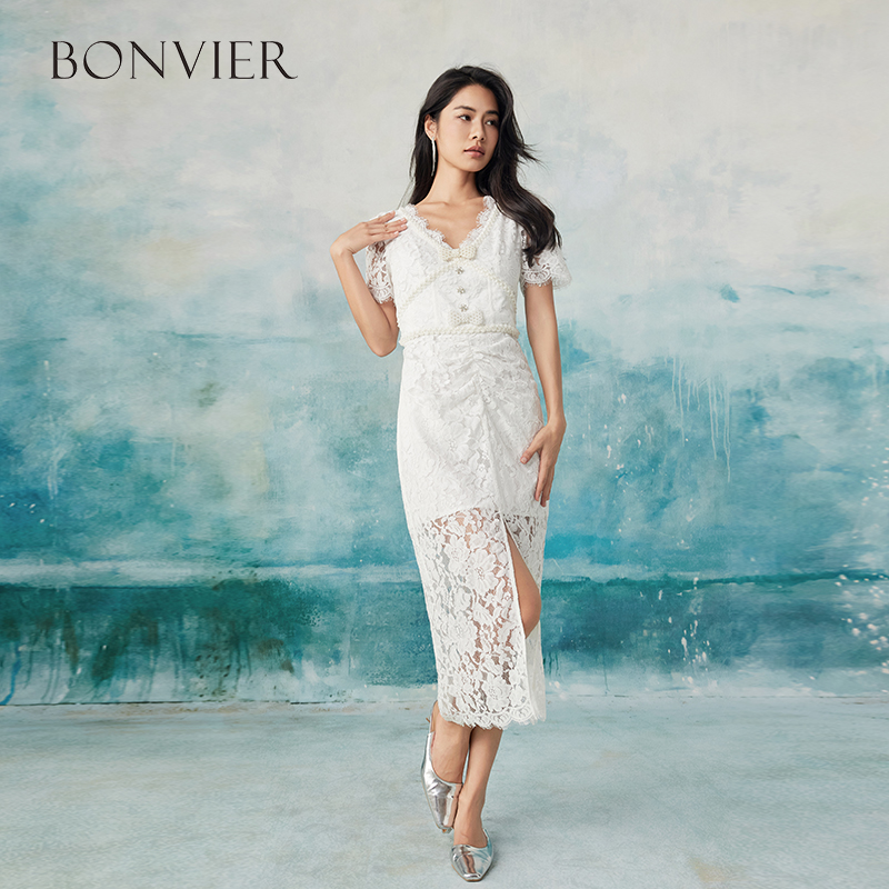 2025 Women's summer French style slim sexy temperament lady lace dress high-grade lace embroidery summer embroidery gauze skirt 6116765