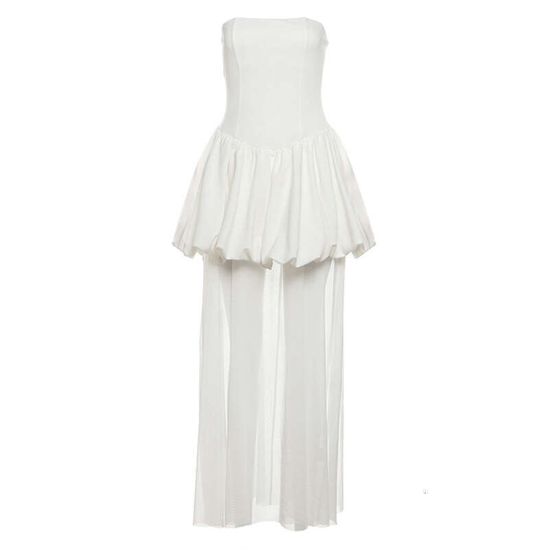 2025 Summer New Sleeveless Backless Tube Top Floral Waist Slimming Puff Long Dress for Women d55