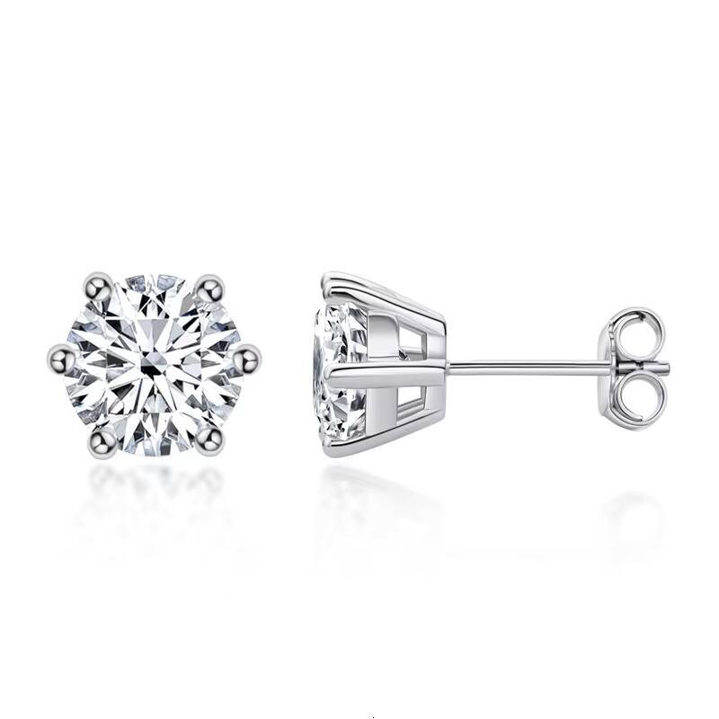 Classic Six-Claw Genuine D Color Moissanite Stud Earrings for Women 925 Sterling Silver Gold Plating Cross-Border Popular