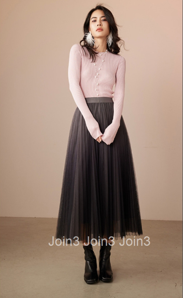 Summer New Mesh Half Skirt Fashion Slimming Pleated Skirt Elegant Mid-Length Skirt 1647