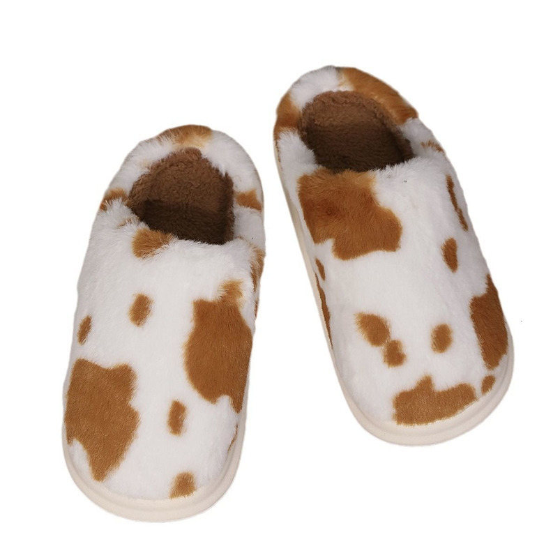 Spotted Furry Home Non-Slip Cotton Women's Fleece-Lined Warm Winter Thick-Soled Slippers Men's