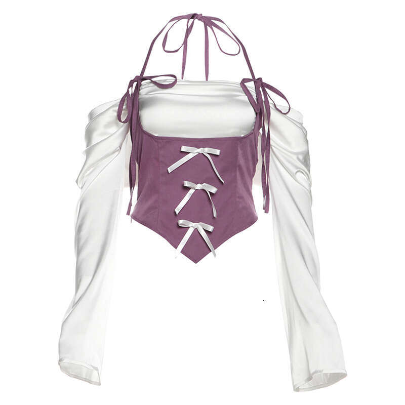 2024 Autumn New Women's Solid Color Slim Street Fashion Off-Shoulder Halter Neck Long Sleeve Top f61