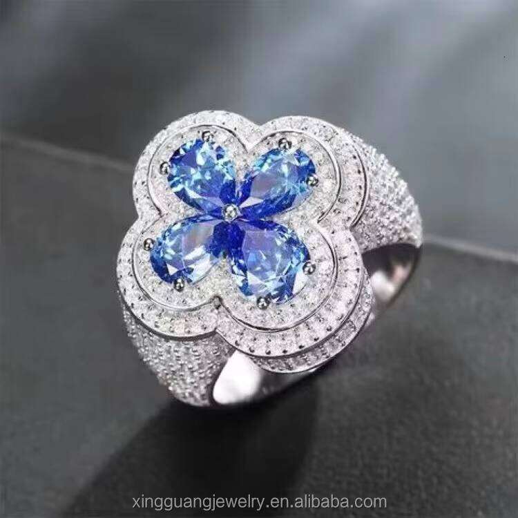 Fashion Four Leaf Clover Ring Sier pink Blue Green Moissanite Gold Plated Championship Jewelry Rings for Men Women