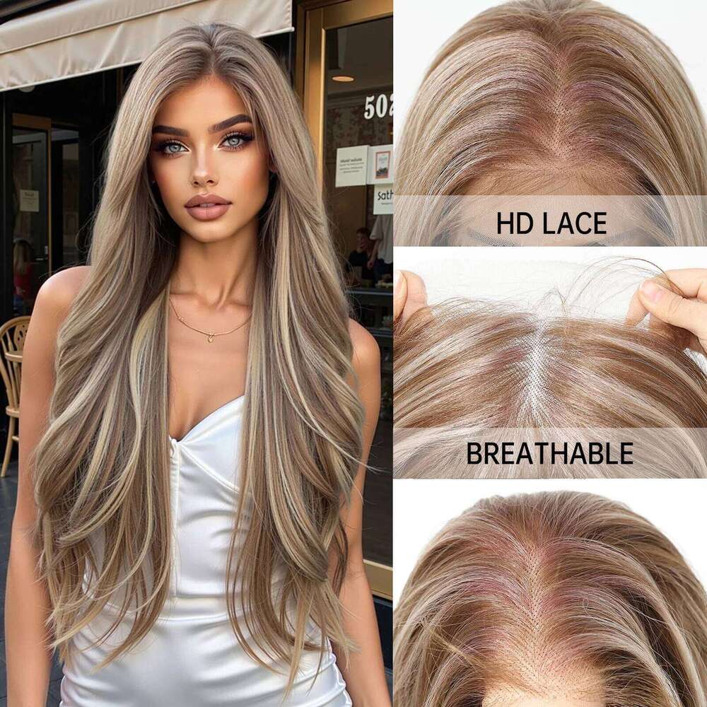 BlONDE UNICORN Lace Synthetic Wig Brown White Highlight Curly Hair Women Wigs Daily Cosplay Heat Resistant Fiber Natural