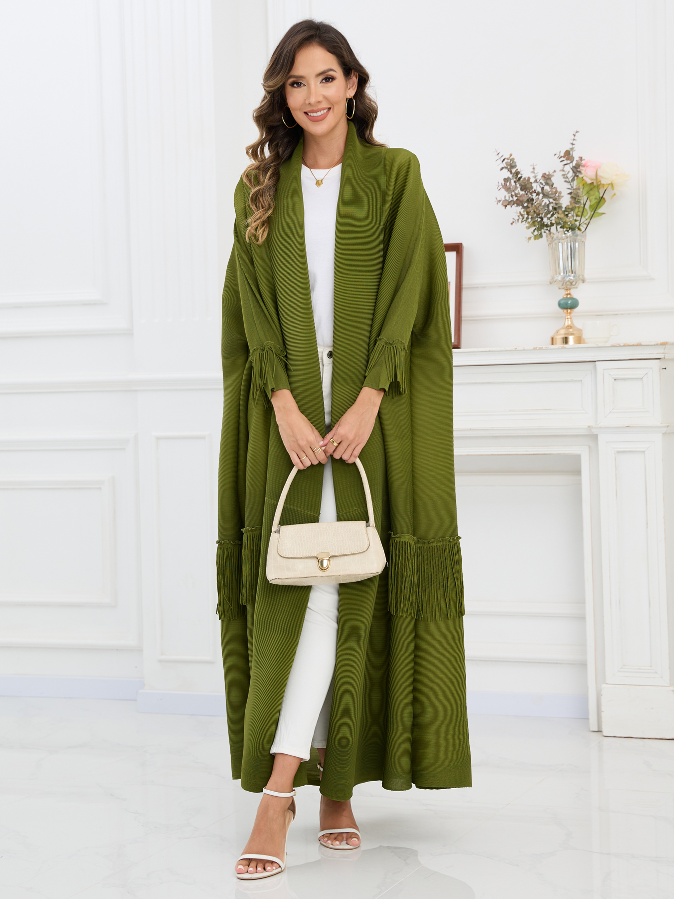 Ethnic Clothing Arabian Style Elegant Loose Cardigan - Trendy Ladies' Outerwear Middle Eastern pleated long robe coat NZ001