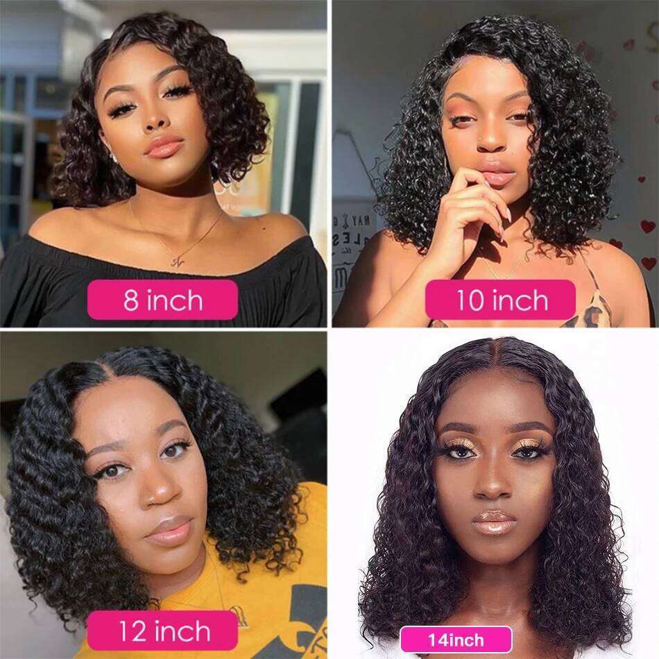 Brazilian Deep Wave Bob 13X4 Lace Frontal Human Natural Hairline Remy Short Curly Closure Wig Preplucked Baby Hair