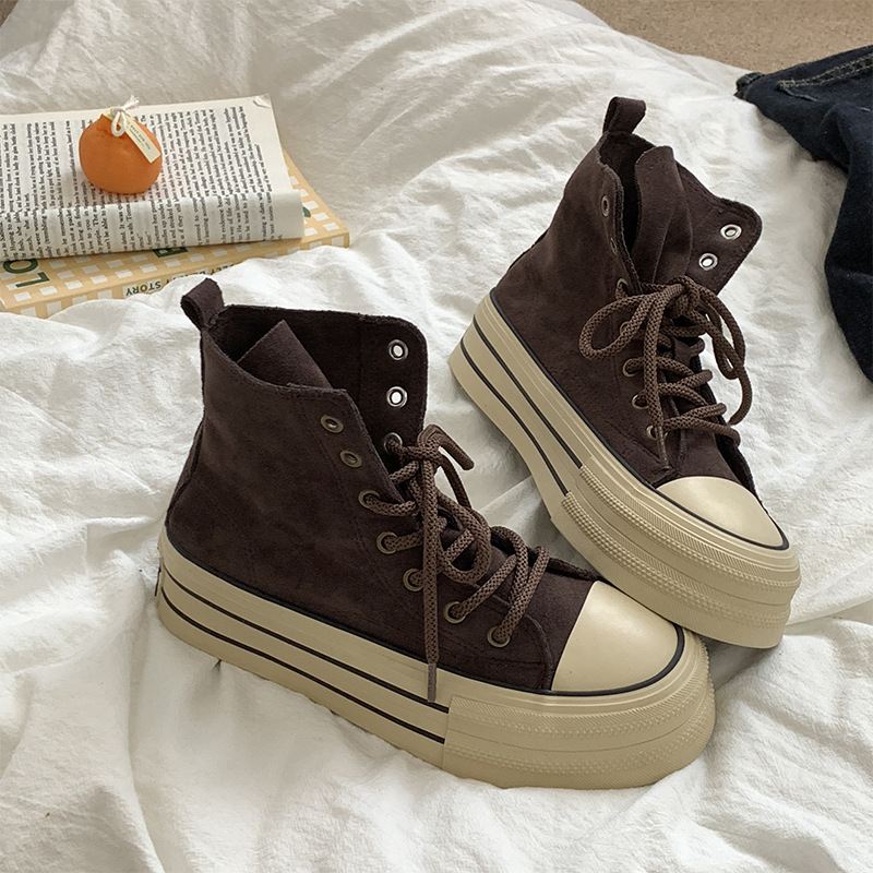 Hot new free shipping designer shoes for womens casual shoes black khaki brown New niche canvas shoes thick soled high top board shoes