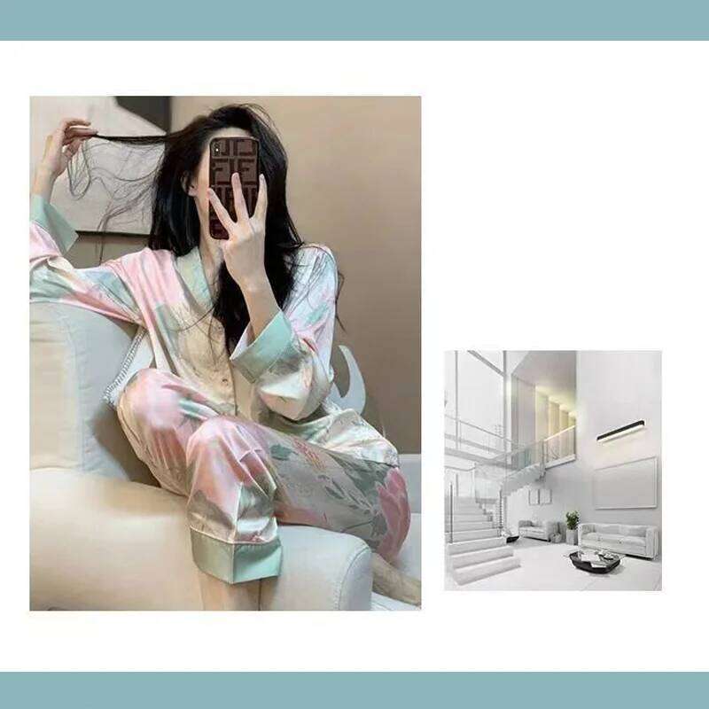 Designer Leisure High Quality 2 Piece Silk Satin Pama Set Homewear Women's Sleeping Pamas Girls Clothes women pamas Long