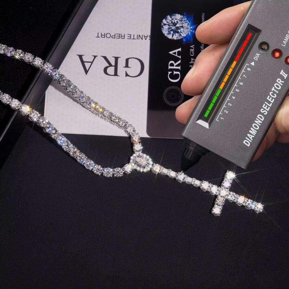 New Premium Jewelry Sterling Sier Fashion 5mm Ice Out Silicon Stone Chain Cross Tennis Necklace