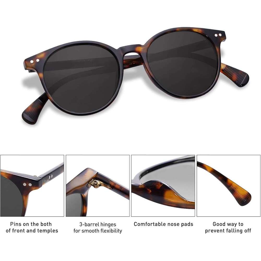 Small Round Classic Polarized Sunglasses for Women Men Vintage Style UV400 Lens MAY SJ2113