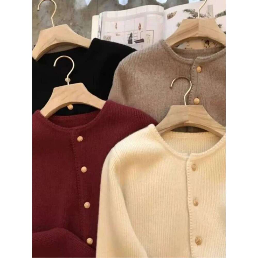 2024 Crew Neck 100 Pure Cashmere Cardigan Small Fragrant Coat Women's Spring And Autumn Loose Wool Knit Sweater MDNG