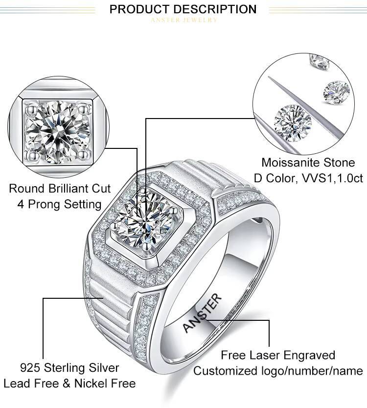 Brilliant Moissanite Jewelry Ring Sterling 925 Casual Moissanite Ring Inexpensive Moissanite Rings