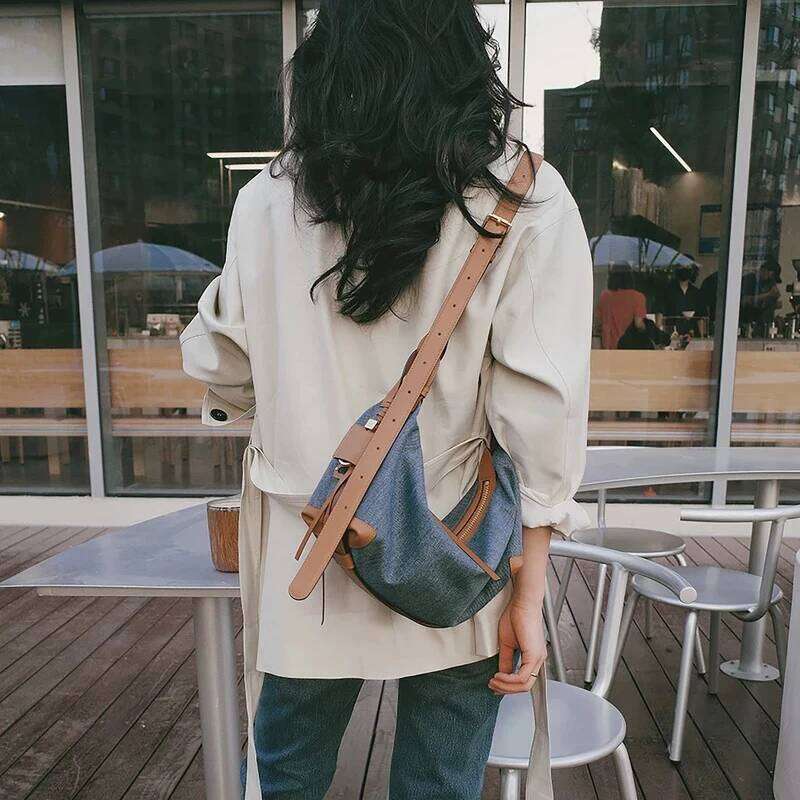 Women's Bags Designer Korean Casual Denim Hobos Cloth Bags For Women Designer Handbags Purses New In PU Splicing Design Underarm Shoulder