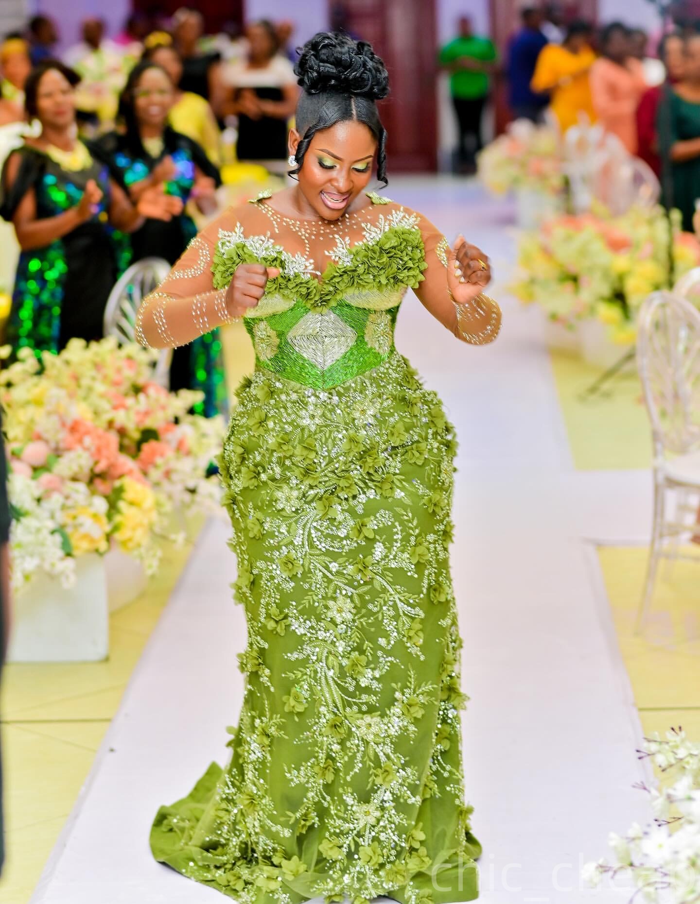 Mermaid Green Prom Dresses 2025 3D Floral Lace Beaded Crystals Evening Formal Party Second Birthday Engagement Gowns Plus Size Dress For Special Occas