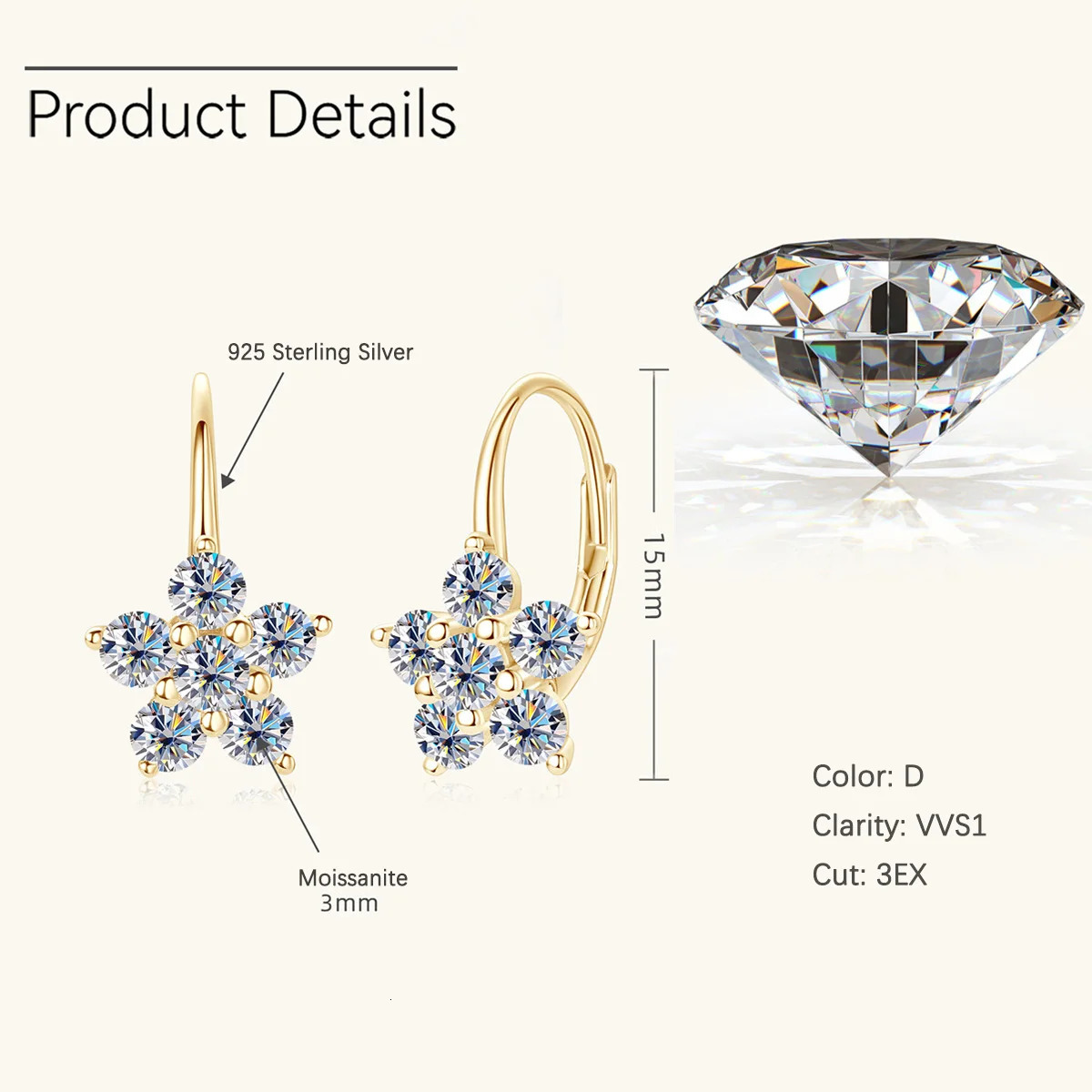 Star Earrings 925 Sterling Silver Hoop Earring Engagement Party Gift Fine Jewelry 250715