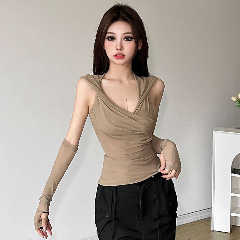 2024 Summer New Women's Solid Color Slim Street Fashion Hooded Sleeveless Backless Top 2f0