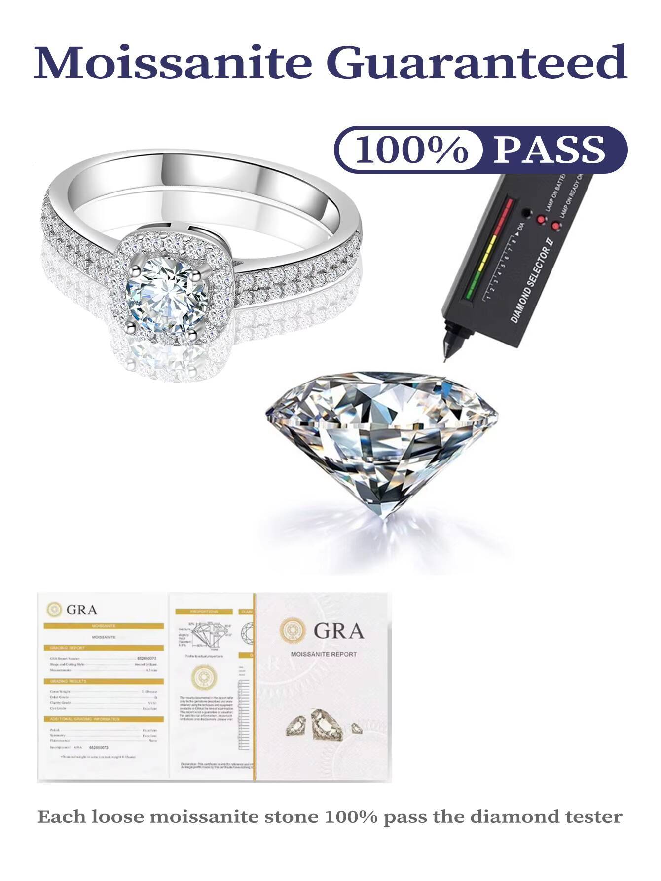 S925 Sterling Silver Lab Grown Diamond Ladies Finger Ring Fine Jewelry Women Moissanite Ring
