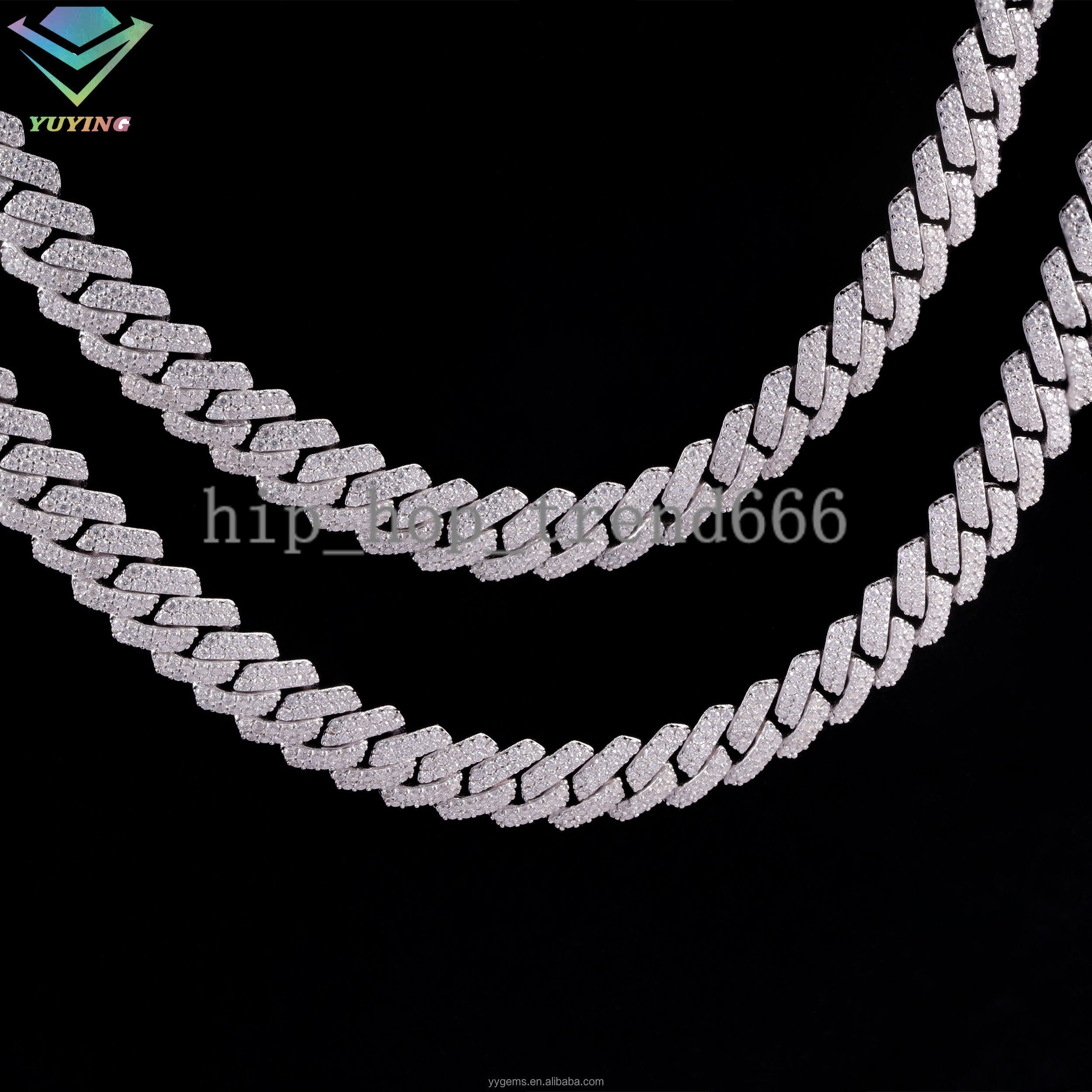 Bestest Selling Wholesale Price 925 Sterling Silver Necklace Hand Set VVS Moissanite 18K Gold Plated 10MM Cuban Link Chains