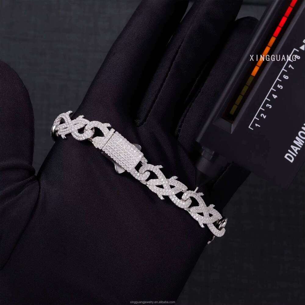 RTS Spiked Shape Mossanite S Sier Hip Hop Men 100% Pass Tester VVS Moissanite Cuban Link Bracelet