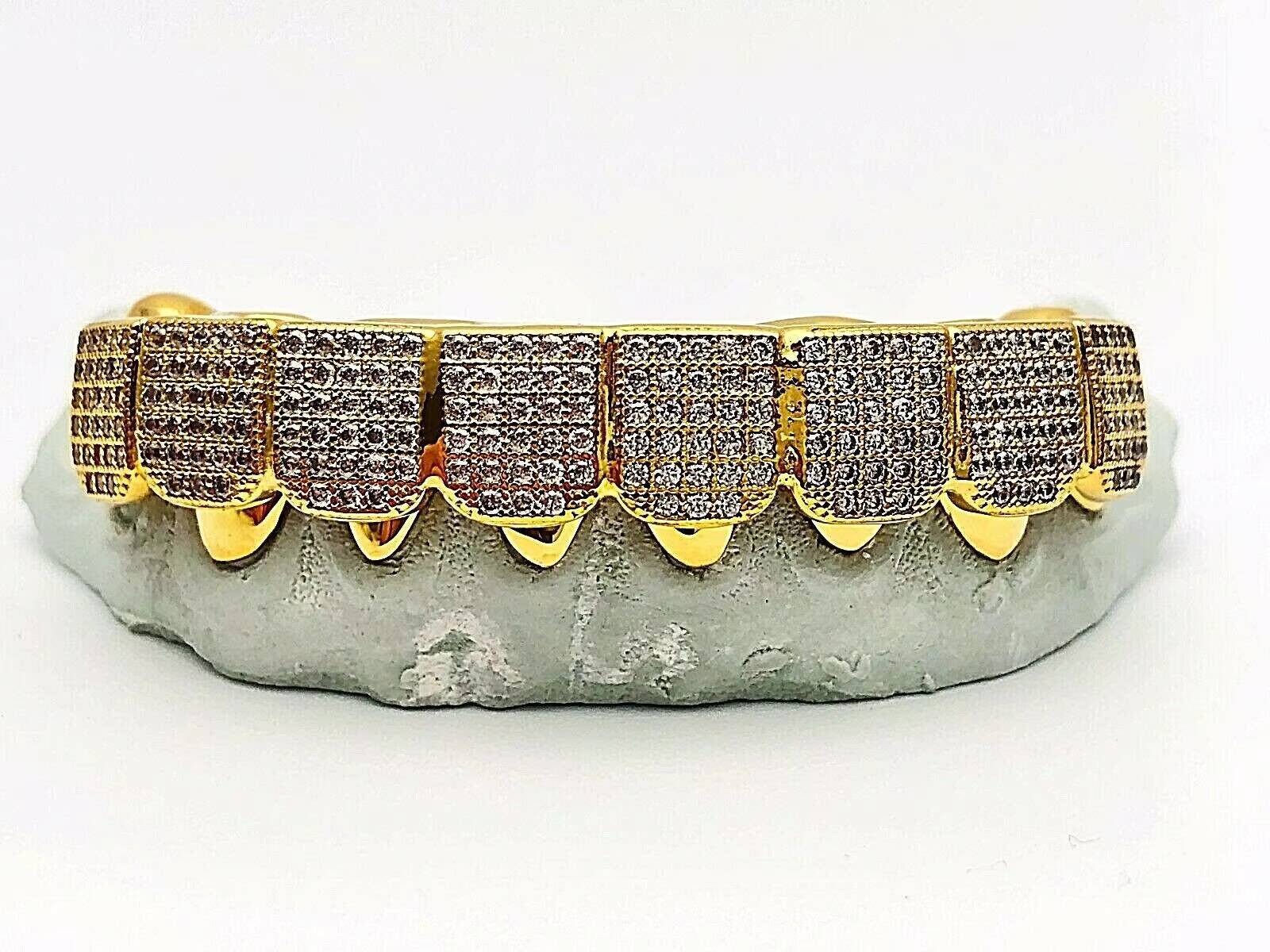 Custom 925 Sterling Silver Fully Stones Moissanite Diamonds Micro Pave Block Diamond Teeth Grillz Fashion Jewelry Gift for Mens