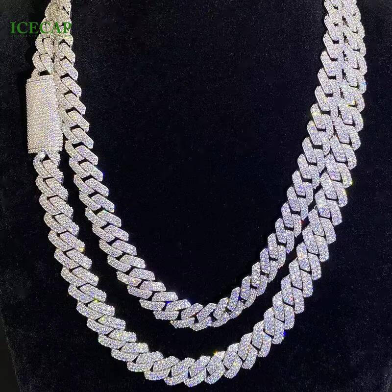 Wholesale VVS Moissanite Iced Chain for Mens 14mm Wide 925 Solid Silver 18k Gold Plated Diamond Rapper Cuban Link Necklace