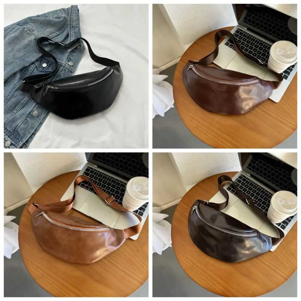 Casual Fanny Packs PU Leather Bag Solid Color Korean Style Banana Bag Large Capacity Half Moon Bag Crossbody Waist Pack Sport Y250724