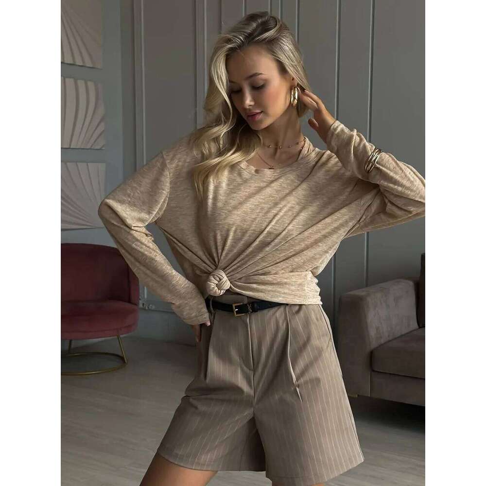 Designer Clothing 2025 Hirsionsan 2025 Basic Soft T Shirts Women Summer Autumn Long Sleeves Loose Bottom Tees Ladies Casual Knitted Soft Woman Tops