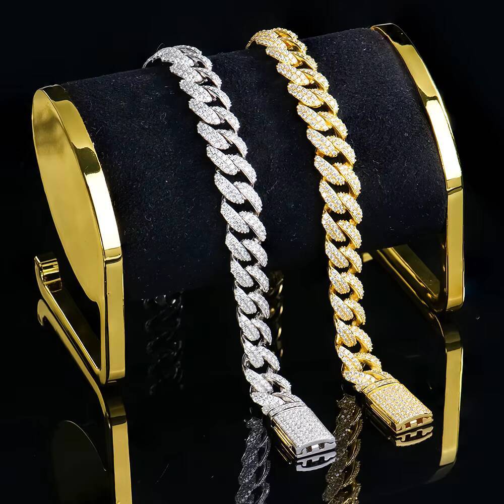 Wholesale 925 Silver VVS Moissanite Chain Iced Out Hip Hop Cuban 8mm Bracelet Jewelry with GRA Certificate