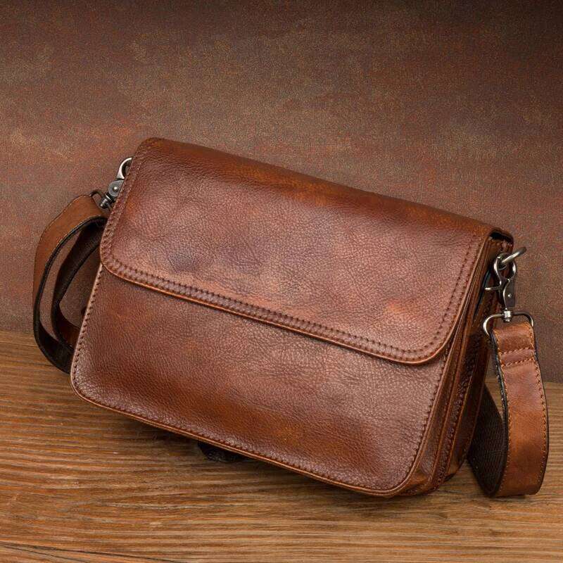 Original hand-rubbed leisure messenger vegetable tanned handbag retro men's Baotou leather shoulder bag